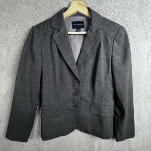 Banana Republic Womens Wool Plaid Windowpane Blazer Size 4 Gray 3-Button Jacket